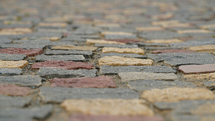 a stone road view from the bottom.The more clear the focus ahead is, the more blurred it becomes.