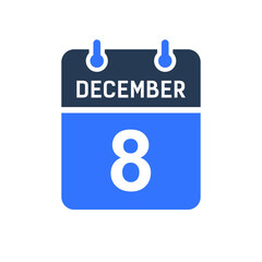 December 8 Calendar Date Icon, Event Date Icon, Calendar Date, Icon Design Vector Graphic