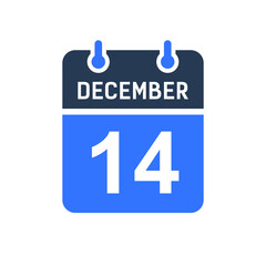 December 14 Calendar Date Icon, Event Date Icon, Calendar Date, Icon Design Vector Graphic