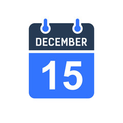 December 15 Calendar Date Icon, Event Date Icon, Calendar Date, Icon Design Vector Graphic