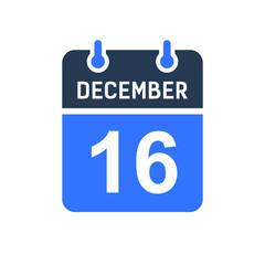 December 16 Calendar Date Icon, Event Date Icon, Calendar Date, Icon Design Vector Graphic