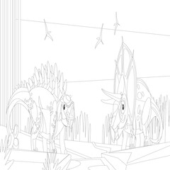 Outline Dinosaur  Illustration Suitable For Any Of Graphic Design Project Such As Coloring Book And Education