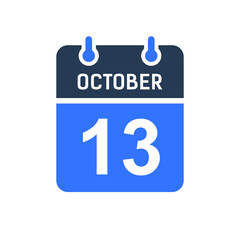 October 13 Calendar Date Icon, Event Date Icon, Calendar Date, Icon Design Vector Graphic