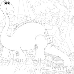 Fototapeta na wymiar Outline Dinosaur Illustration Suitable For Any Of Graphic Design Project Such As Coloring Book And Education