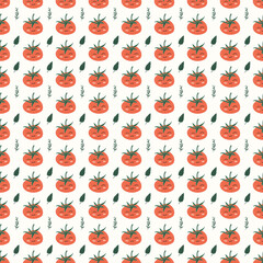 Fresh red tomatoes vector illustrations. Seamless pattern background. hand draw cartoon Scandinavian nordic design style for fashion or interior or cover or textile.