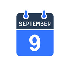 September 9 Calendar Date Icon, Event Date Icon, Calendar Date, Icon Design Vector Graphic