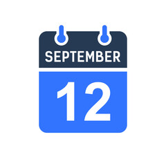 September 12 Calendar Date Icon, Event Date Icon, Calendar Date, Icon Design Vector Graphic