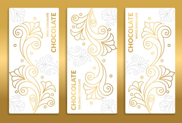 Luxury golden packaging design of chocolate bars. Vintage vector ornament template. Classic elements. Great for food, drink and other package types. Can be used for background and wallpaper.