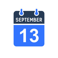 September 13 Calendar Date Icon, Event Date Icon, Calendar Date, Icon Design Vector Graphic