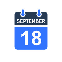 September 18 Calendar Date Icon, Event Date Icon, Calendar Date, Icon Design Vector Graphic