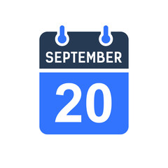 September 20 Calendar Date Icon, Event Date Icon, Calendar Date, Icon Design Vector Graphic