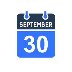 September 30 Calendar Date Icon, Event Date Icon, Calendar Date, Icon Design Vector Graphic