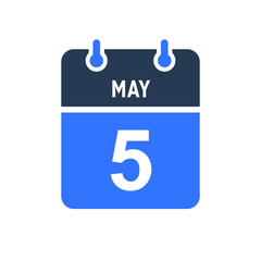 May 5 Calendar Date Icon, Event Date Icon, Calendar Date, Icon Design Vector Graphic
