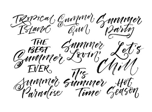 Collection of summer lettering. Hand drawn brush style modern calligraphy. Vector illustration of handwritten lettering. 