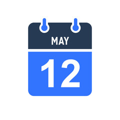 May 12 Calendar Date Icon, Event Date Icon, Calendar Date, Icon Design Vector Graphic