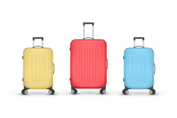 Set of realistic plastic suitcases. Travel bag isolated on white background. Vector Illustration