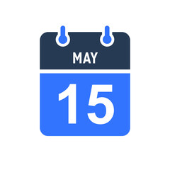 May 15 Calendar Date Icon, Event Date Icon, Calendar Date, Icon Design Vector Graphic