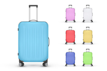 Set of realistic plastic suitcases. Travel bag isolated on white background. Vector Illustration