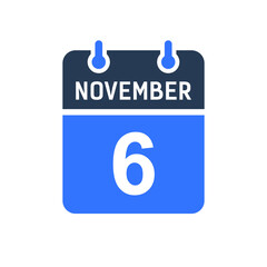 November 6 Calendar Date Icon, Event Date Icon, Calendar Date, Icon Design Vector Graphic
