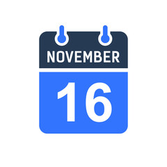 November 16 Calendar Date Icon, Event Date Icon, Calendar Date, Icon Design Vector Graphic