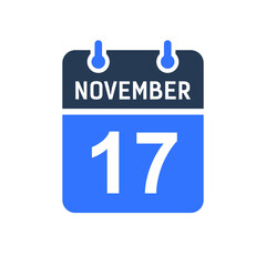 November 17 Calendar Date Icon, Event Date Icon, Calendar Date, Icon Design Vector Graphic