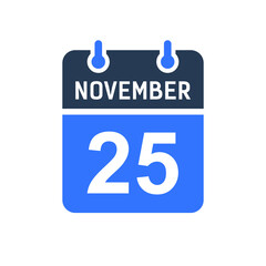 November 25 Calendar Date Icon, Event Date Icon, Calendar Date, Icon Design Vector Graphic