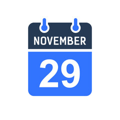 November 29 Calendar Date Icon, Event Date Icon, Calendar Date, Icon Design Vector Graphic