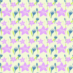 Seamless vector floral pattern in pink, blue and light yellow colors