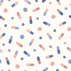 Pastel pills and capsules. Vector seamless pattern - 353909760