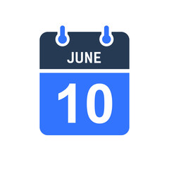 June 10 Calendar Date Icon, Event Date Icon, Calendar Date, Icon Design Vector Graphic