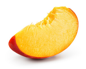 Peach slice on white background. Sliced peach. With clipping path.
