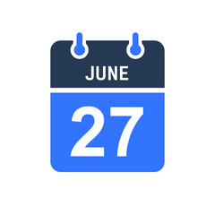 June 27 Calendar Date Icon, Event Date Icon, Calendar Date, Icon Design Vector Graphic