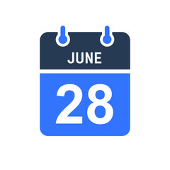 June 28 Calendar Date Icon, Event Date Icon, Calendar Date, Icon Design Vector Graphic