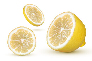 Realistic lemon isolated on white background. Fresh yellow fruit. Vector illustration