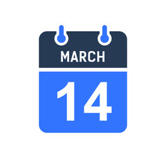 March 14 Calendar Date Icon, Event Date Icon, Calendar Date, Icon Design Vector Graphic