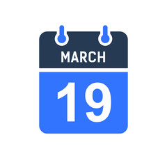 March 19 Calendar Date Icon, Event Date Icon, Calendar Date, Icon Design Vector Graphic