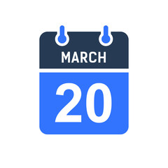 March 20 Calendar Date Icon, Event Date Icon, Calendar Date, Icon Design Vector Graphic