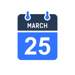 March 25 Calendar Date Icon, Event Date Icon, Calendar Date, Icon Design Vector Graphic