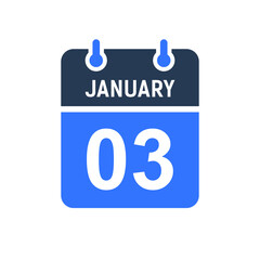 January 3 Calendar Date Icon, Event Date Icon, Calendar Date, Icon Design Vector Graphic