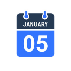 January 5 Calendar Date Icon, Event Date Icon, Calendar Date, Icon Design Vector Graphic