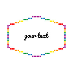 Frame in colors of the LGBT flag and place for your text on a white background. Rainbow pixel design. Gay, lesbian, transgender love, concept of the month of pride. Vector illustration.
