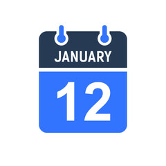 January 12 Calendar Date Icon, Event Date Icon, Calendar Date, Icon Design Vector Graphic