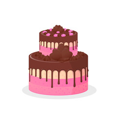 Delicious sweet biscuit chocolate cake with meringues. Delicious confectionery product isolated vector illustration.