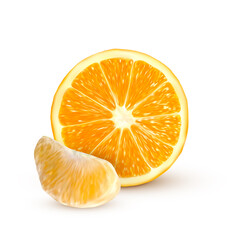 Realistic orange isolated on white background. Fresh orange fruit. Vector illustration