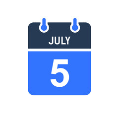 July 5 Calendar Date Icon, Event Date Icon, Calendar Date, Icon Design Vector Graphic