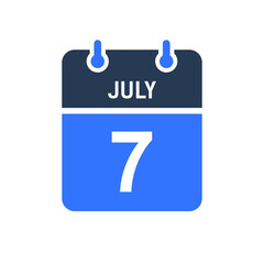 July 7 Calendar Date Icon, Event Date Icon, Calendar Date, Icon Design Vector Graphic