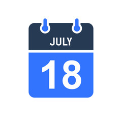 July 18 Calendar Date Icon, Event Date Icon, Calendar Date, Icon Design Vector Graphic