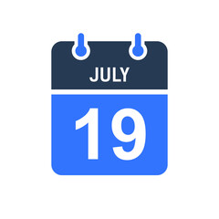 July 19 Calendar Date Icon, Event Date Icon, Calendar Date, Icon Design Vector Graphic
