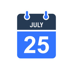 July 25 Calendar Date Icon, Event Date Icon, Calendar Date, Icon Design Vector Graphic