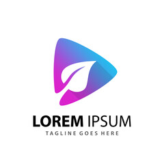Abstract Gradient Play Media Leaf Logo Design Template Premium Vector